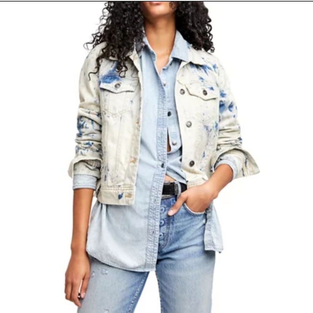 Free People Rumors Acid Wash Tie Dye Denim Trucker Jacket Size Small NWT!